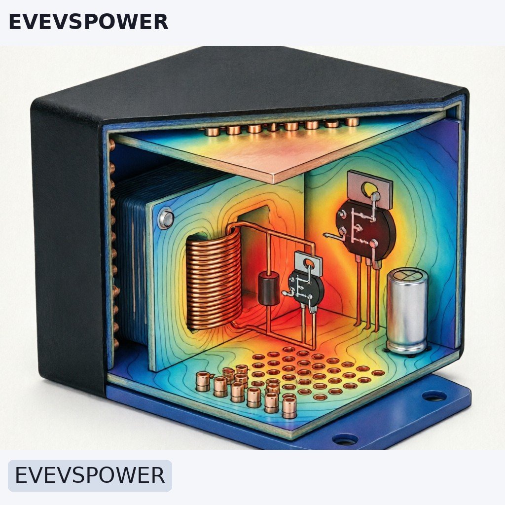 Open Frame Power Supply Selection Guide for Industrial OEMs 1 Detailed cross-section rendering of board mount AC-DC converter highlighting thermal path through PCB copper