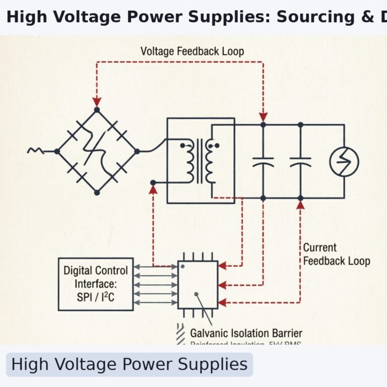 Technical block diagram showing high voltage power supply architecture with feedback loops