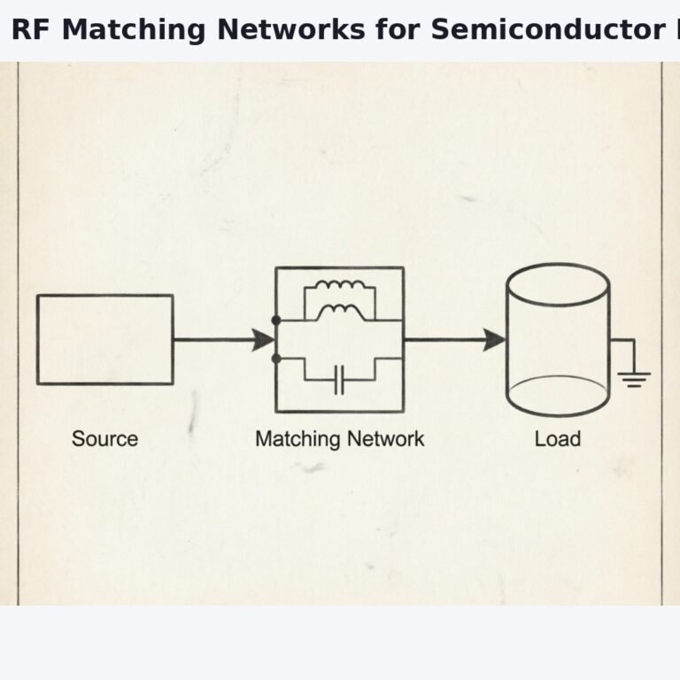 Technical block diagram showing a Radio Frequency (RF) generator connected to a plasma chamber via an