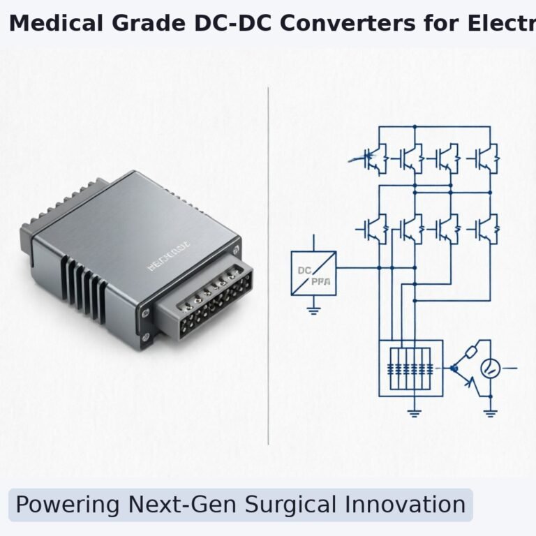 Technical engineering illustration showing a side-by-side comparison of a compact isolated DC-DC converter