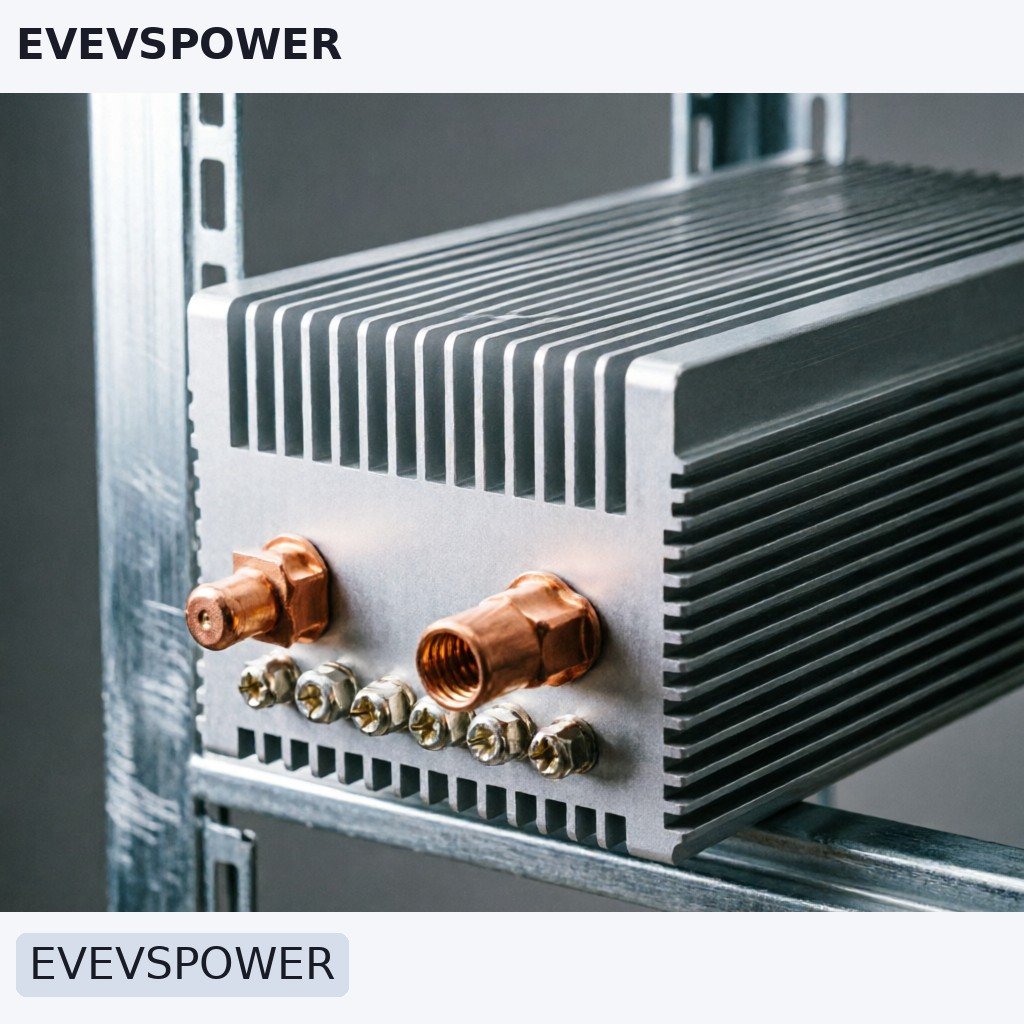 Close-up technical shot of an aluminum-profiled DC-DC converter module being installed into an industrial rack